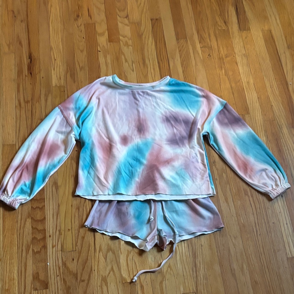 Tie-Dye Long Sleeve Pajama Set - Pink & Blue